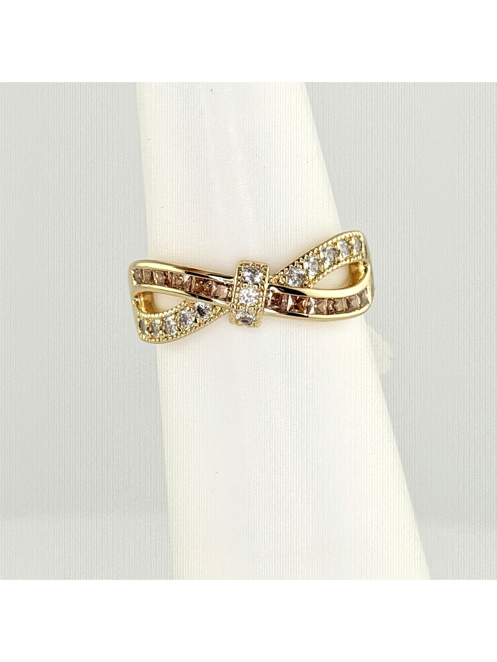 Bomb Party Ring Sz 11 "Top It With A Bow" Smokey Topaz & Clear Cz on Yellow Gold